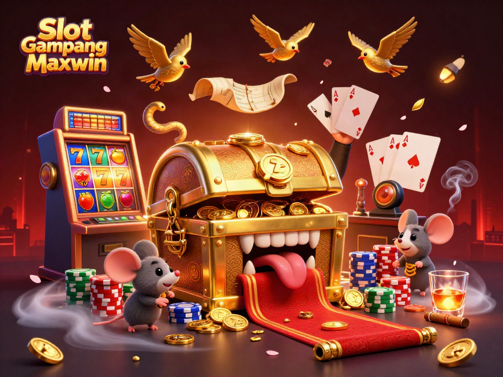 Engaging players with Slot Gampang Maxwin, a vibrant 3D casino scene filled with animated slot elements.