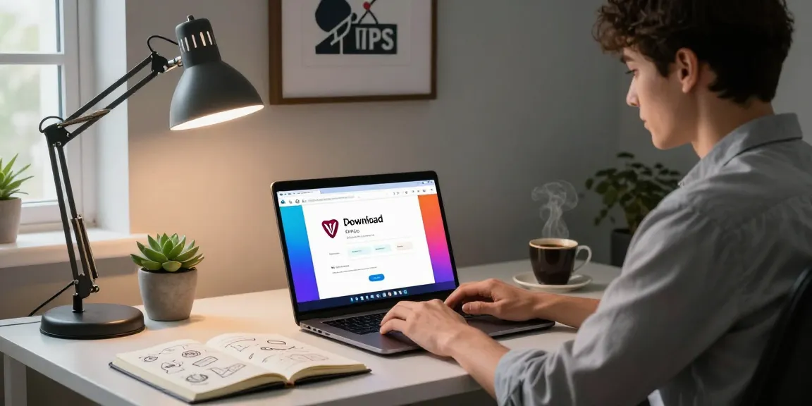 WPS Download interface displayed on a laptop in a modern home office setting, capturing a productive atmosphere.