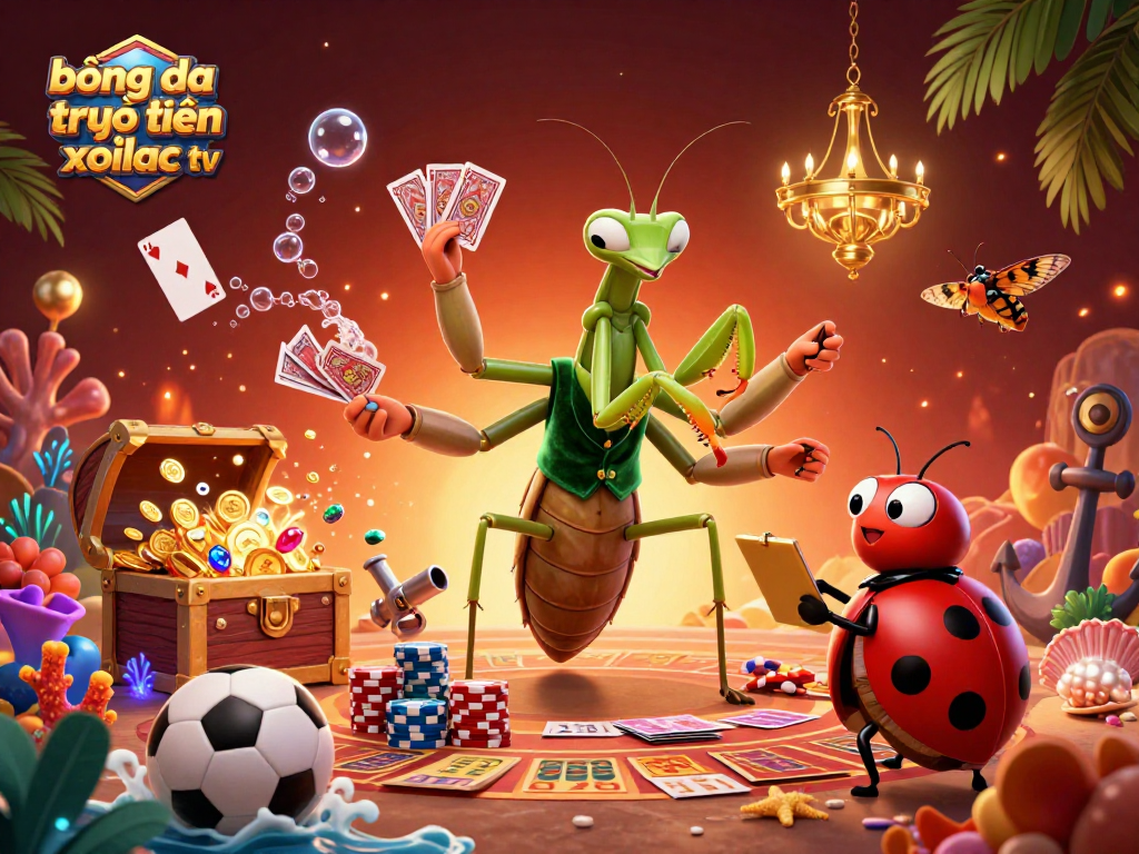 Bóng đá trực tuyến xoilac tv showcases a vibrant casino scene filled with sports elements and glamorous characters.