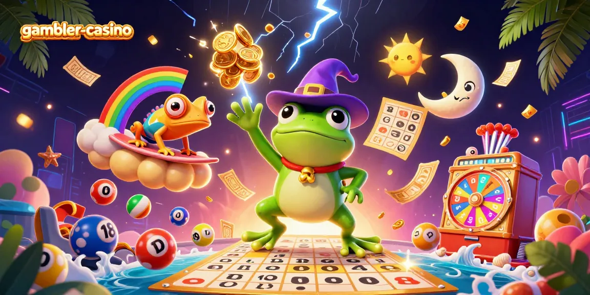 Spela på gambler-casino och njut av en fest av gyllene mynt och färgglada lotteribollar.