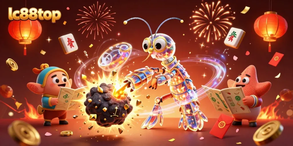 Join the adventure at lc88top with the galactic mantis shrimp as it bursts through an asteroid of gems!
